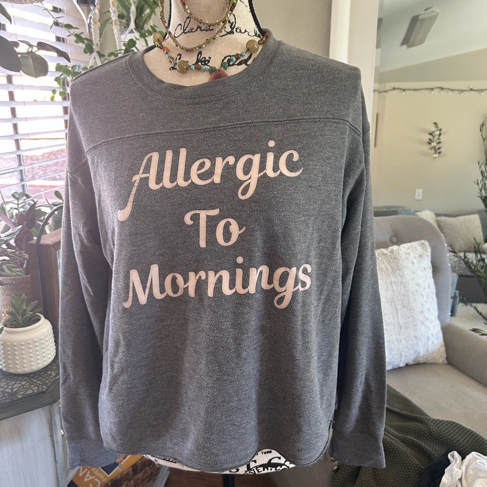 Fifth Sun Gray Long sleeve “Allergic to Mornings”